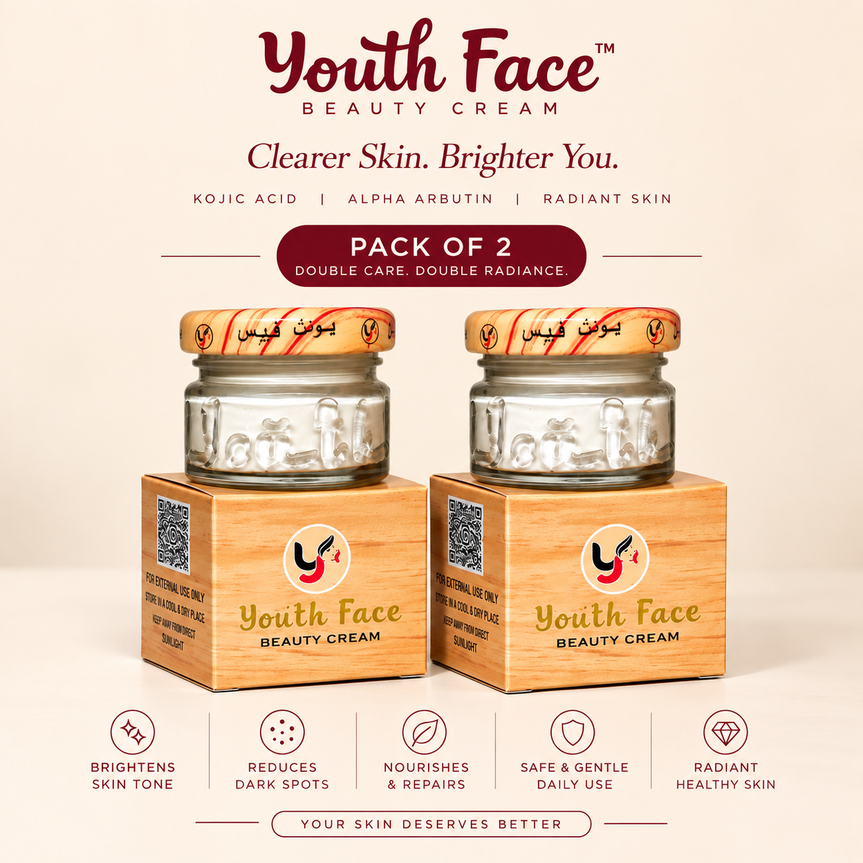 Youth Face Beauty Cream Pack of 2 – Kojic Acid & Alpha Arbutin